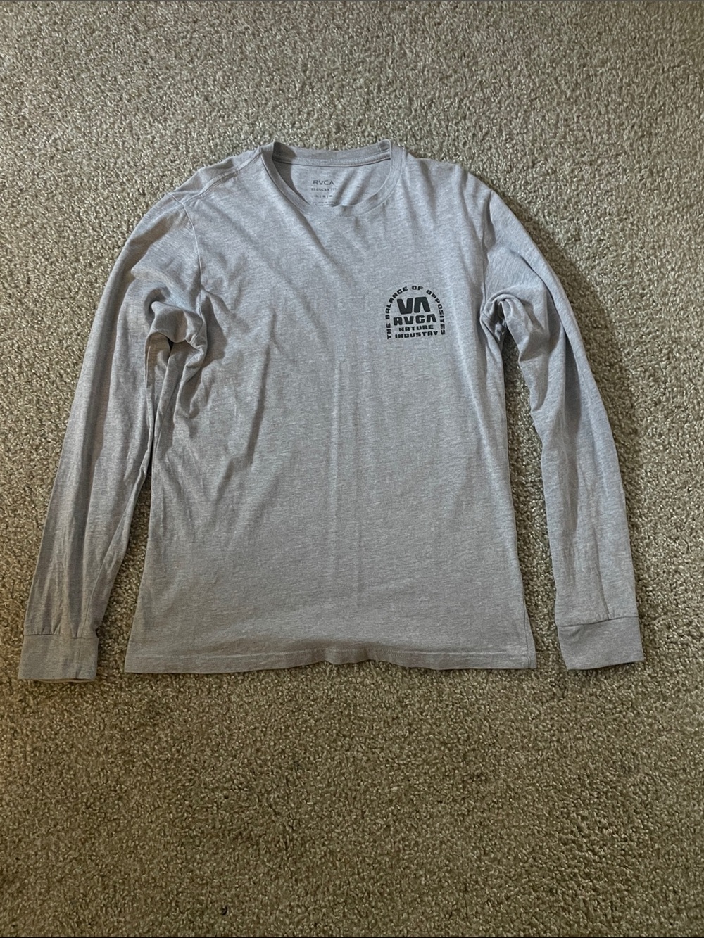 RVCA Long Sleeve Tee in Heather Gray with Black Logo